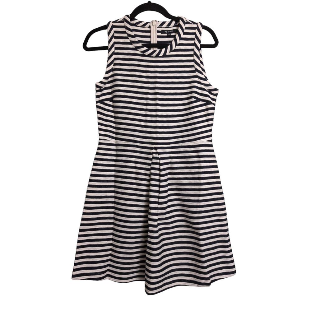 Madewell Striped Afternoon Dress Black White Scoop Neck A-line Cotton M New